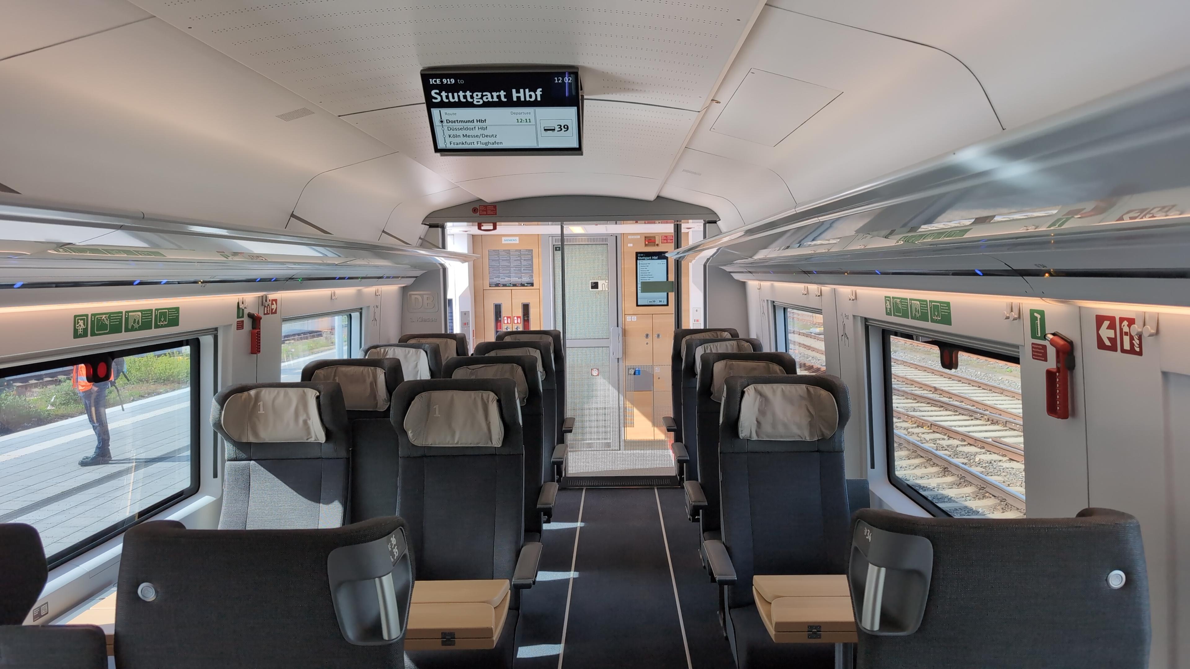 Interior of a modernized ICE 3neo with warm and inviting design.